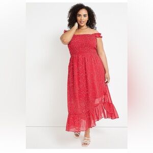 Maurices pink/red Midi Dress with Tiny Dot Print